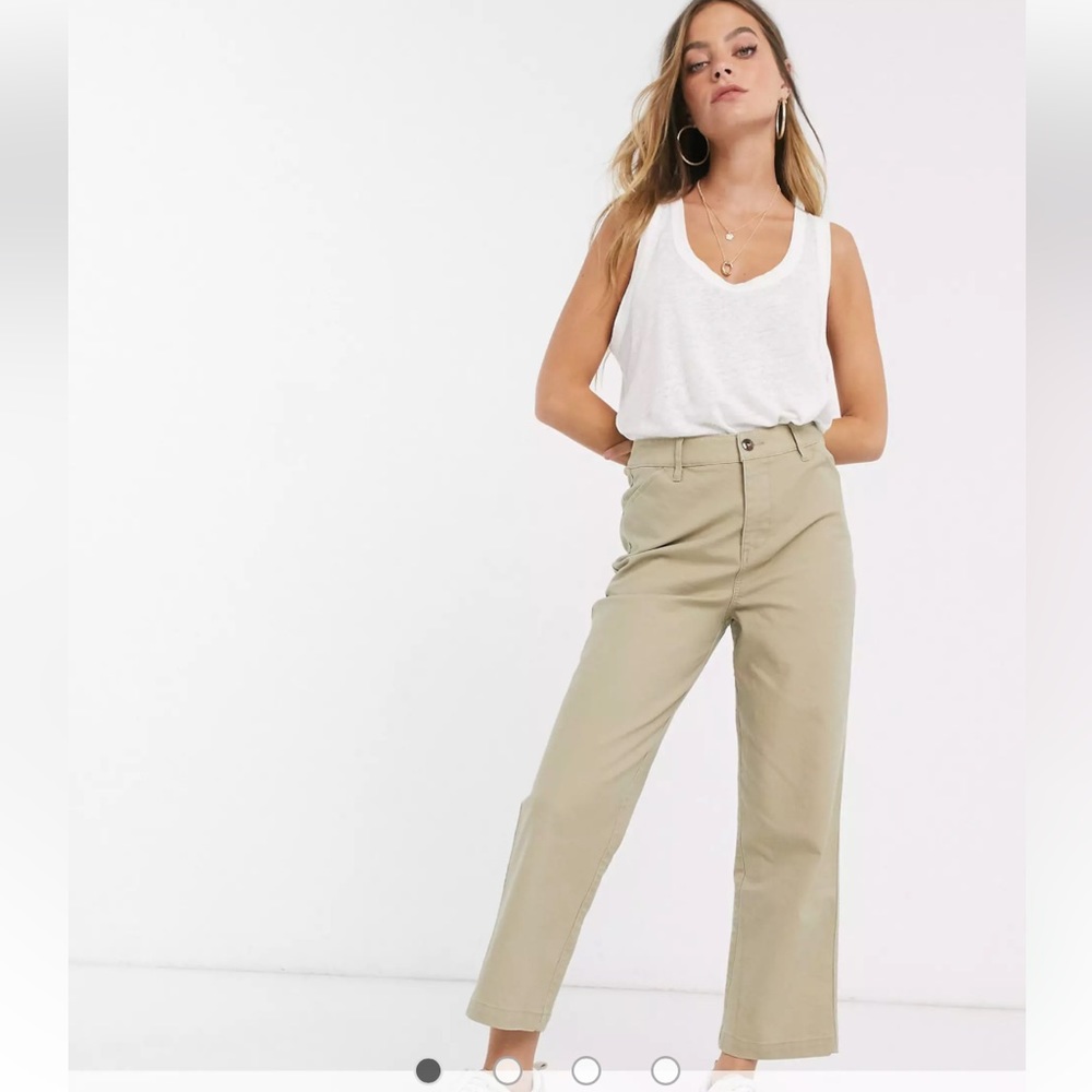 ASOS DESIGN Straight Leg Pants Stone Cotton Women’s Size 10 EUC
